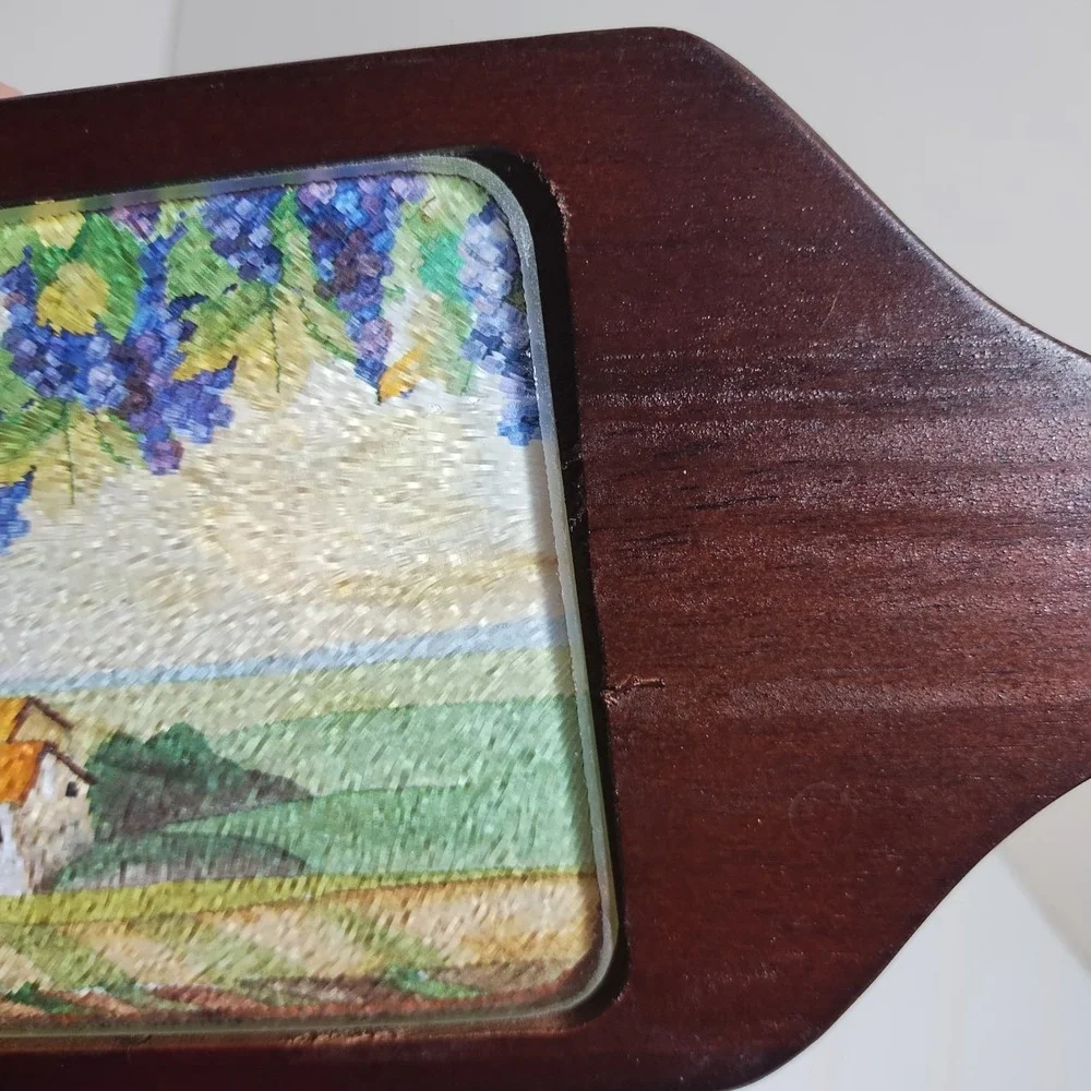 Serving Board Country Side Villa Grapes Wood Tempered Glass Cutting Wall Hanging